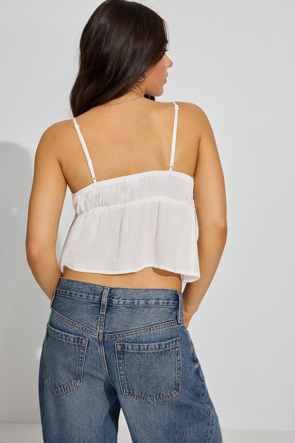 Lace Trim Flyaway Cami Top White Garage Clothing Women