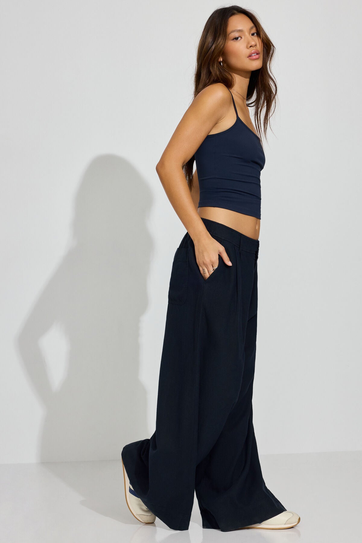 Baggy Linen Trousers Navy Garage Clothing Women