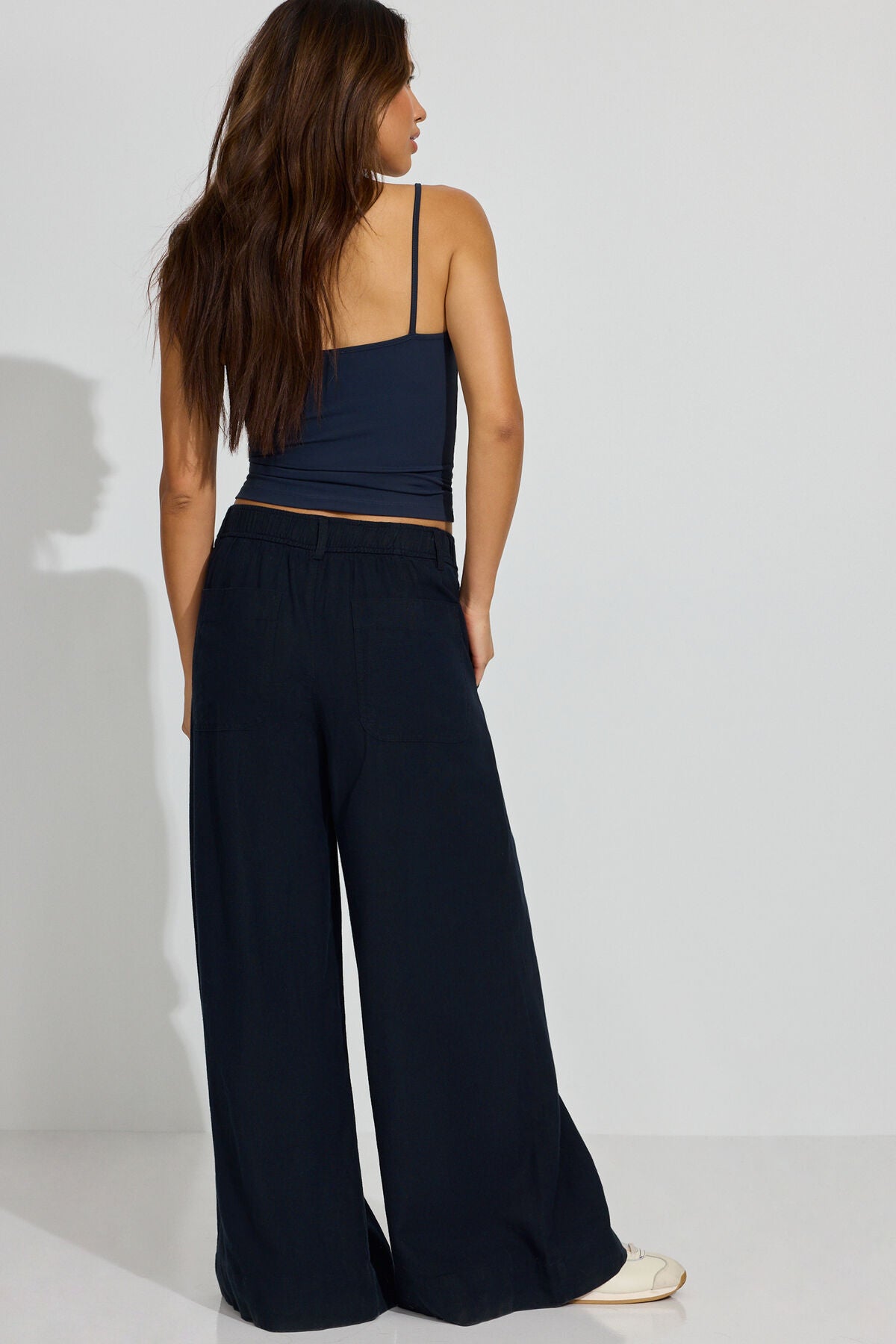 Baggy Linen Trousers Navy Garage Clothing Women
