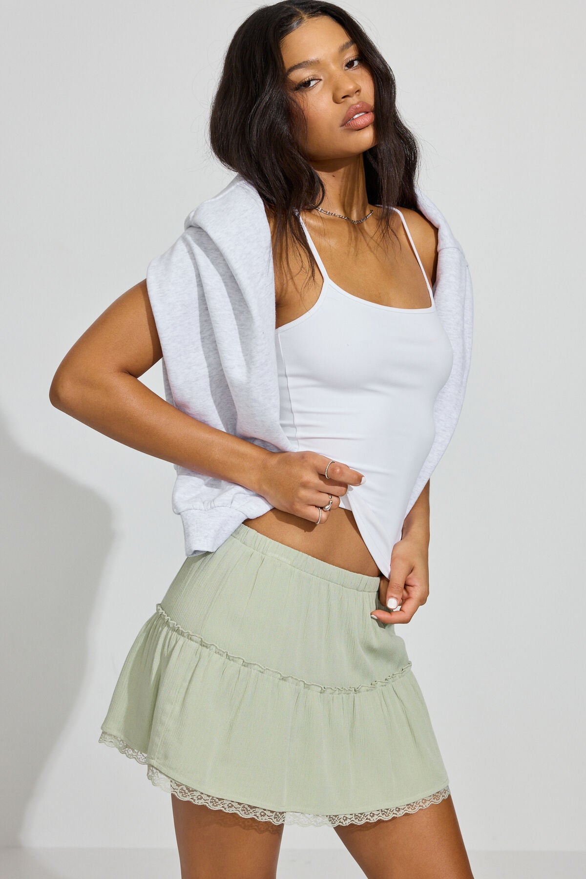 Tiered Mini Skirt Green Garage Clothing Women