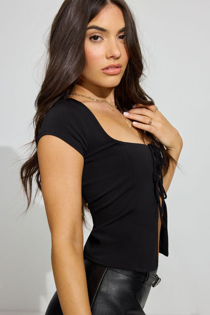 Tie Front Flyaway Top Black Garage Clothing Women