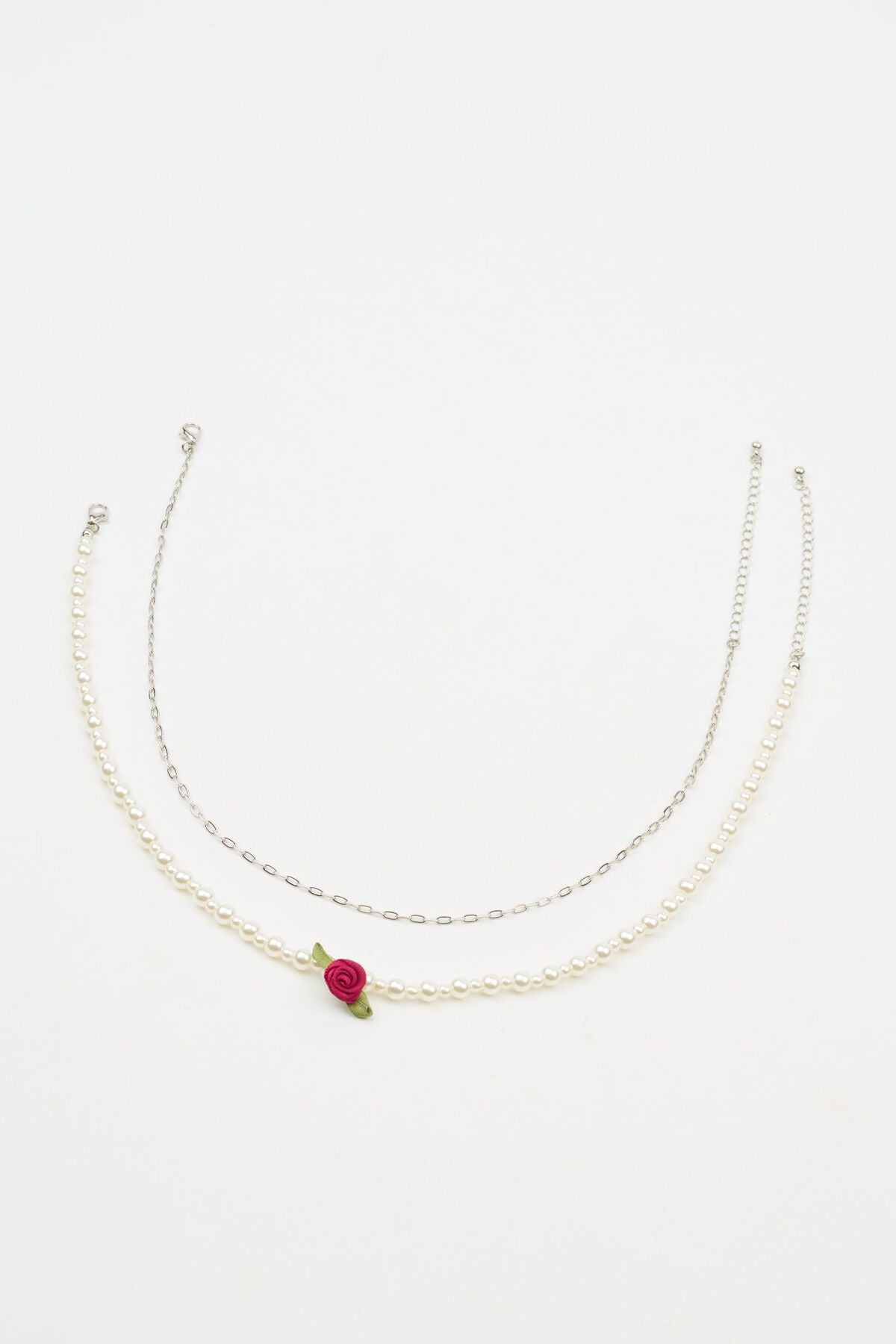 Set of 2 Rosette & Pearl Necklace White Garage Clothing Women