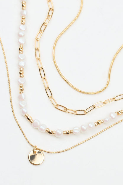 Set of 4 Pearl & Mini Medallion Necklaces WHITE Garage Clothing Women