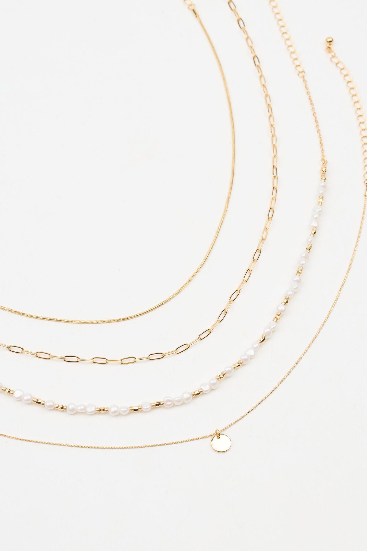 Set of 4 Pearl & Mini Medallion Necklaces WHITE Garage Clothing Women