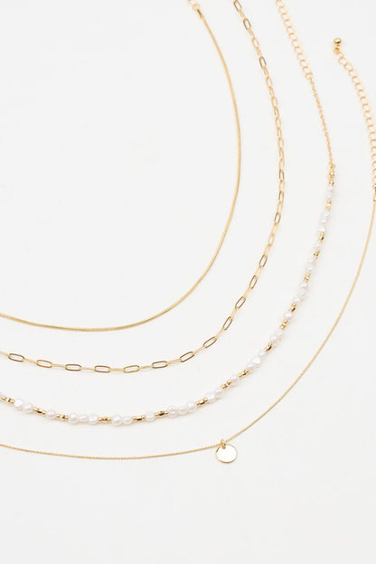 Set of 4 Pearl & Mini Medallion Necklaces WHITE Garage Clothing Women