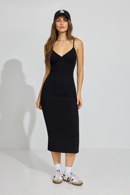 V Neck Open Back Maxi Dress Black Garage Clothing Women