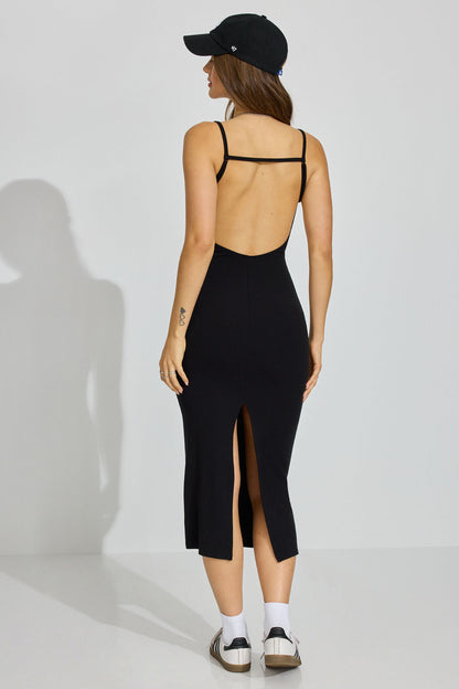 V Neck Open Back Maxi Dress Black Garage Clothing Women