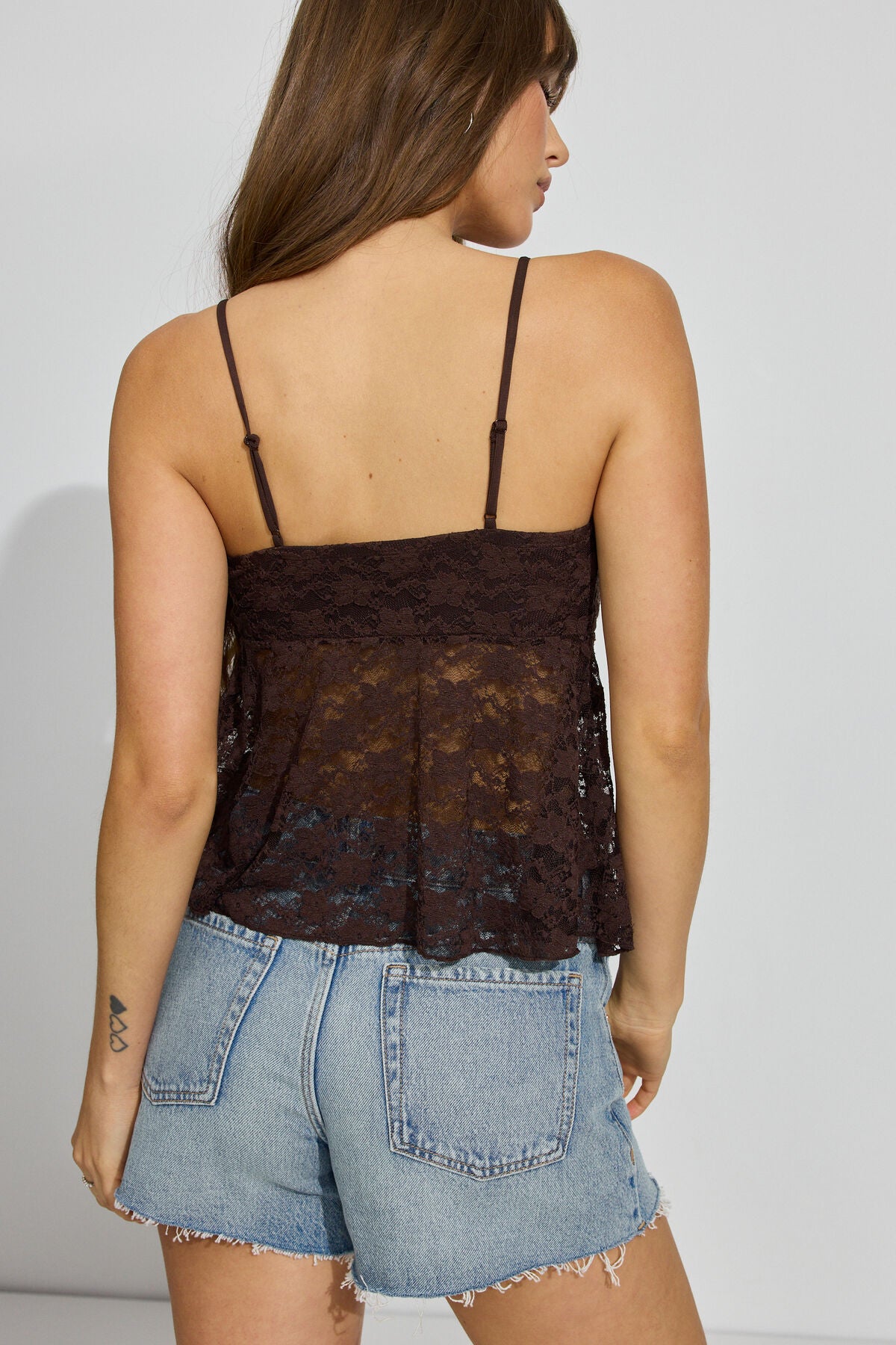 Lace Flyaway Cami Top Brown Garage Clothing Women