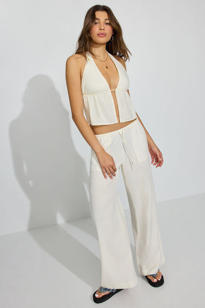 Linen Tie Back Halter Top White Garage Clothing Women