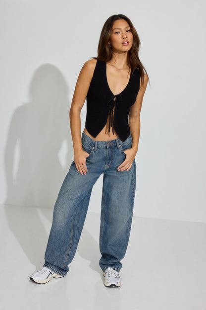 Tie Front Vest Black Garage Clothing Women