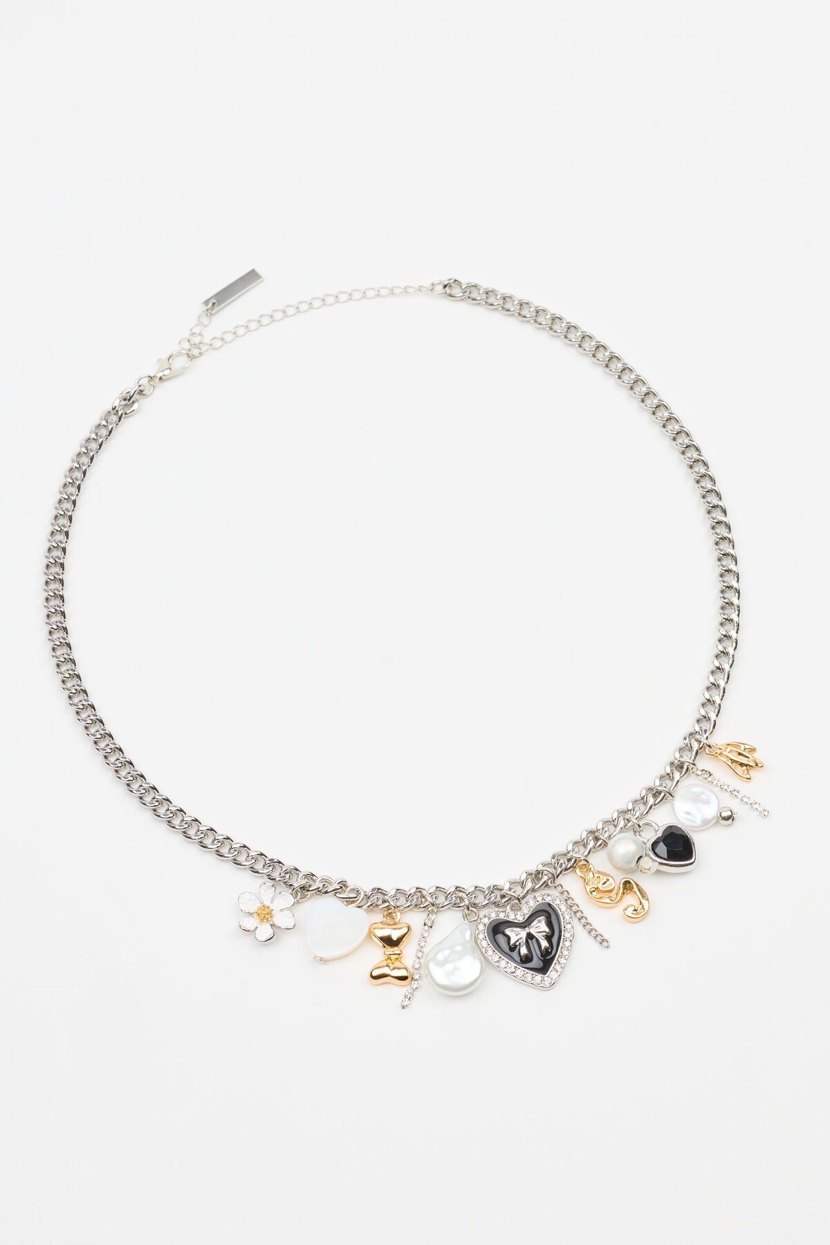 Vintage Hearts & Pearls Charm Necklace Gray Garage Clothing Women