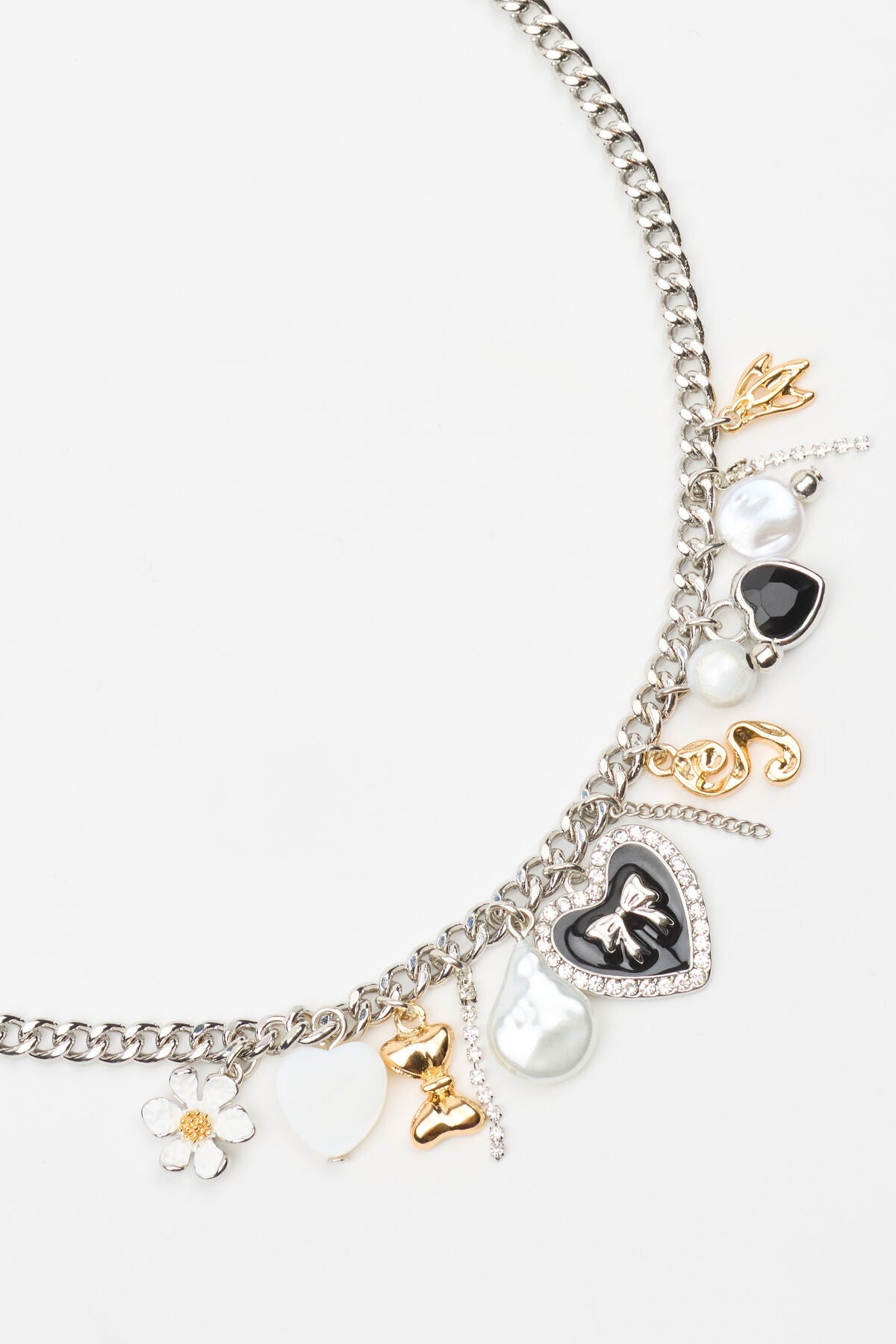 Vintage Hearts & Pearls Charm Necklace Gray Garage Clothing Women