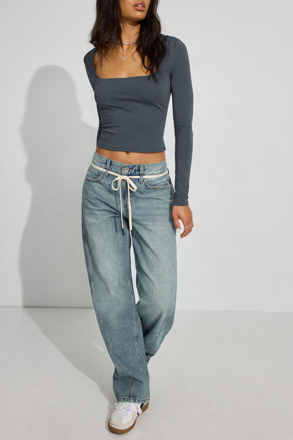 Addison Square Neck Top Gray Garage Clothing Women