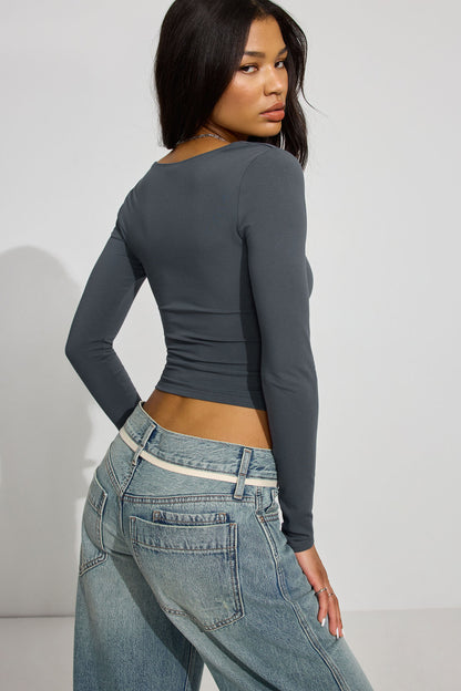 Addison Square Neck Top Gray Garage Clothing Women