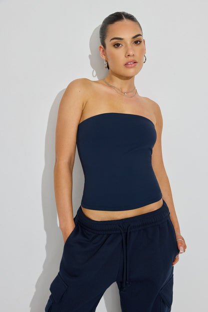 Sleek Longline Tube Top Navy Garage Clothing Women