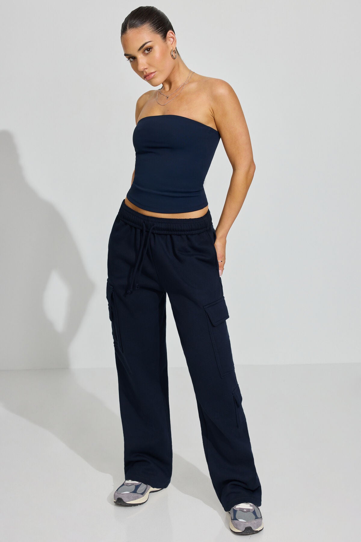 Sleek Longline Tube Top Navy Garage Clothing Women
