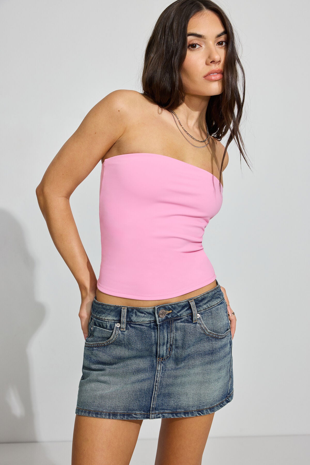 Sleek Longline Tube Top Pink Garage Clothing Women