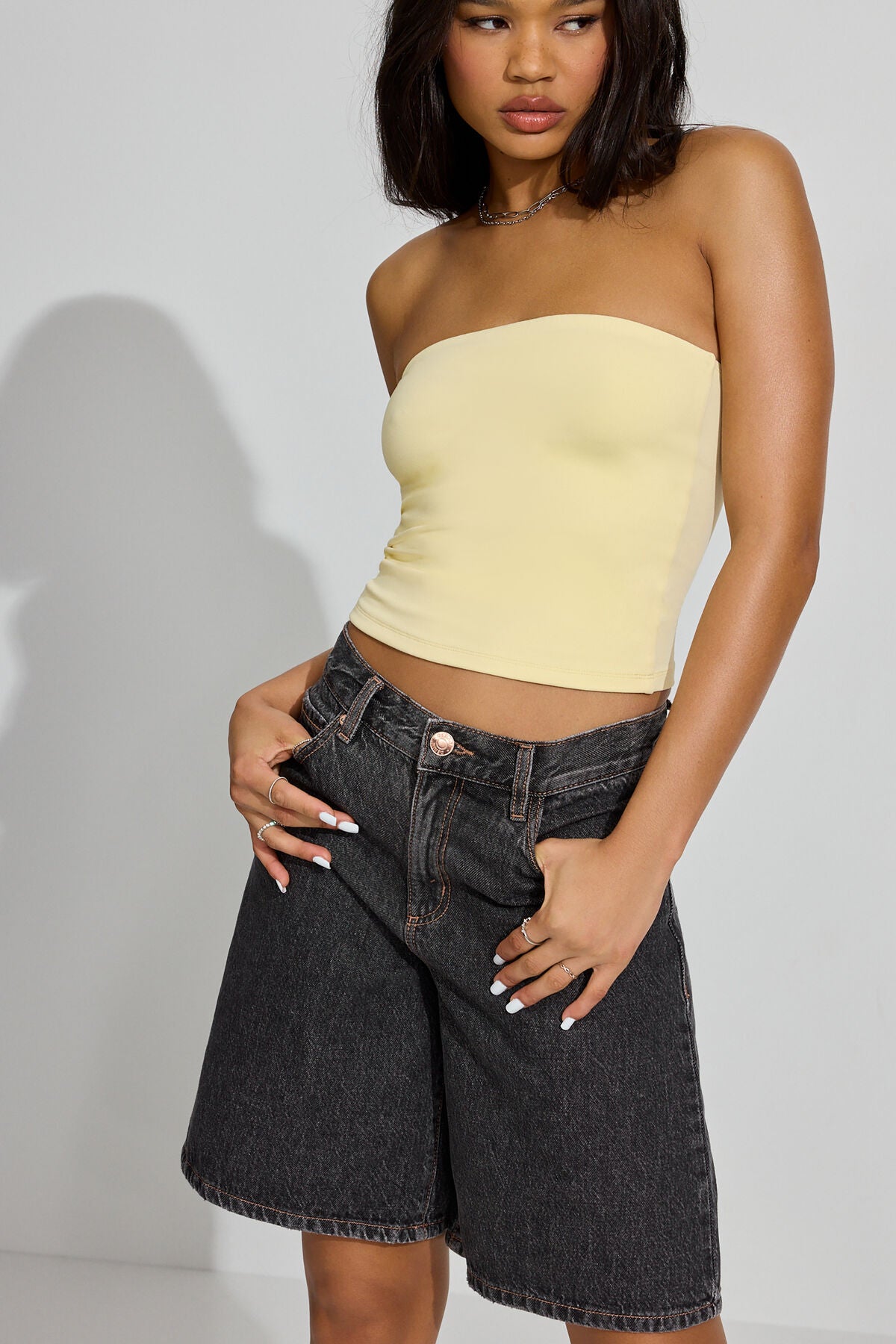 Sleek Longline Tube Top Yellow Garage Clothing Women