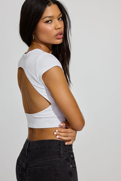 Open Back Cap Sleeve T Shirt Gray Garage Clothing Women