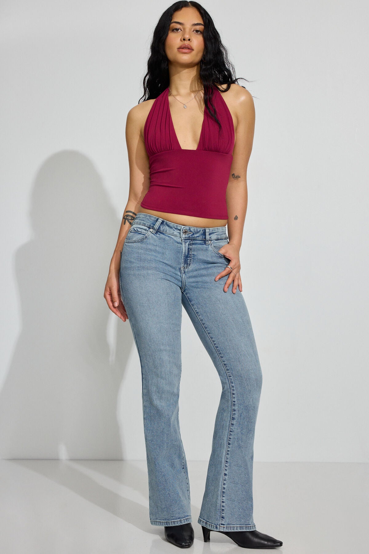 Pixie Plunge Halter Top Burgundy Garage Clothing Women