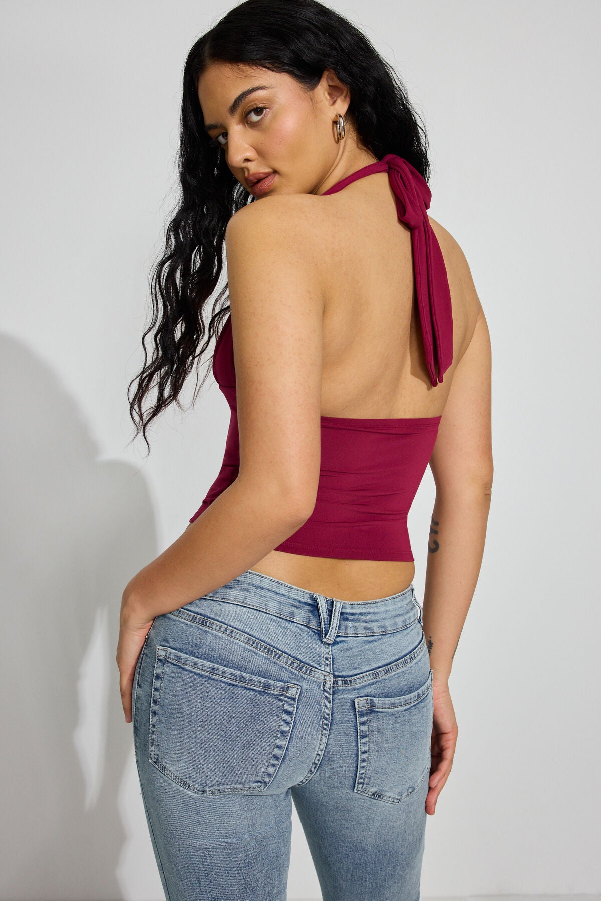 Pixie Plunge Halter Top Burgundy Garage Clothing Women