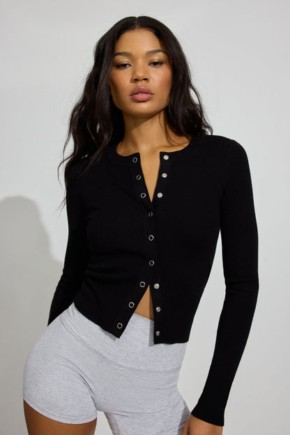 Crewneck Snap Cardigan Black Garage Clothing Women