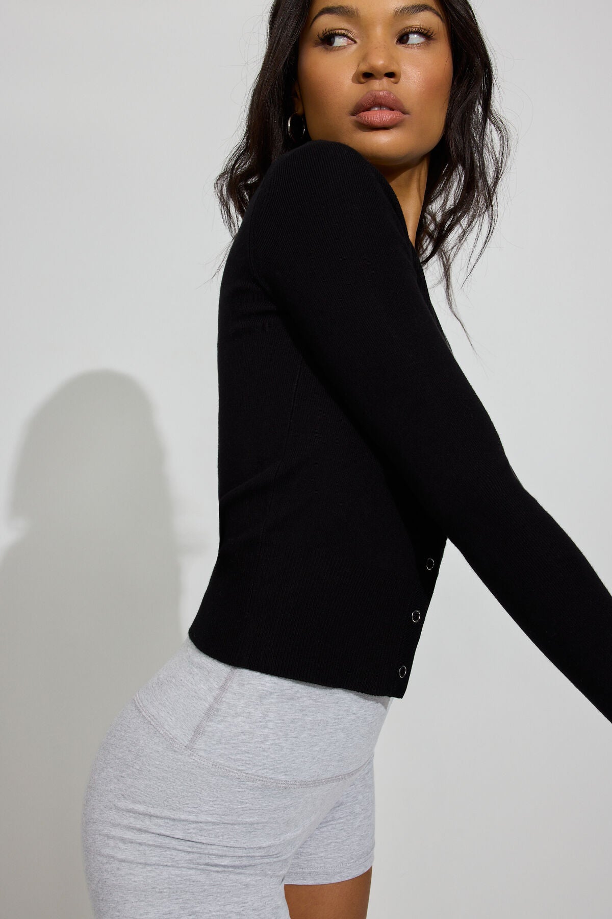 Crewneck Snap Cardigan Black Garage Clothing Women