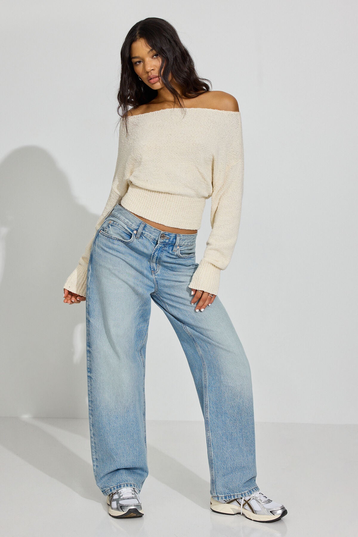 Bouclé Boat Neck Sweater Beige Garage Clothing Women