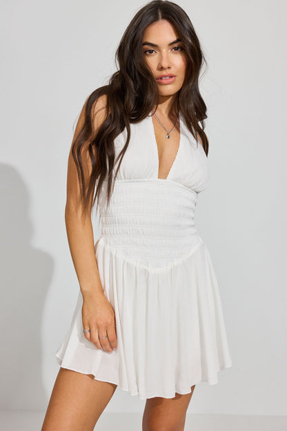 Ayla Halter Smocked Romper Dress White Garage Clothing Women