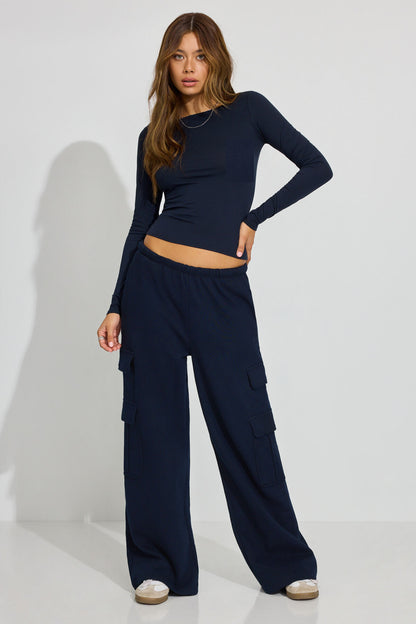Estelle Long Sleeve Boatneck Top Navy Garage Clothing Women