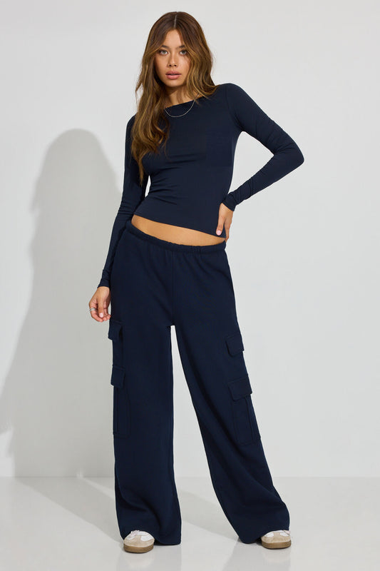Estelle Long Sleeve Boatneck Top Navy Garage Clothing Women