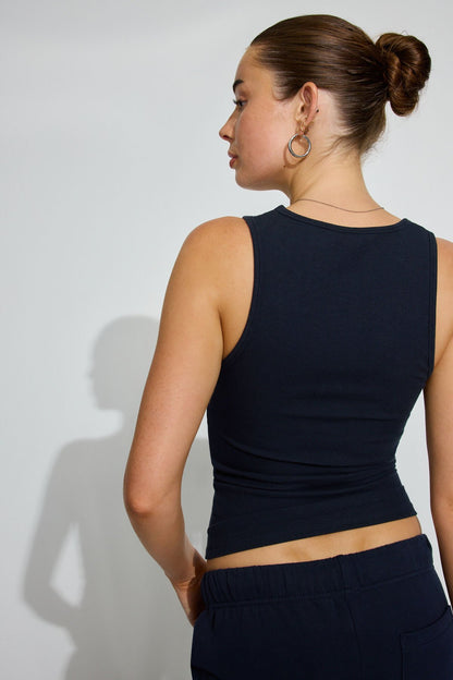 Scoop Neck Ribbed Tank Top Navy Garage Clothing Women