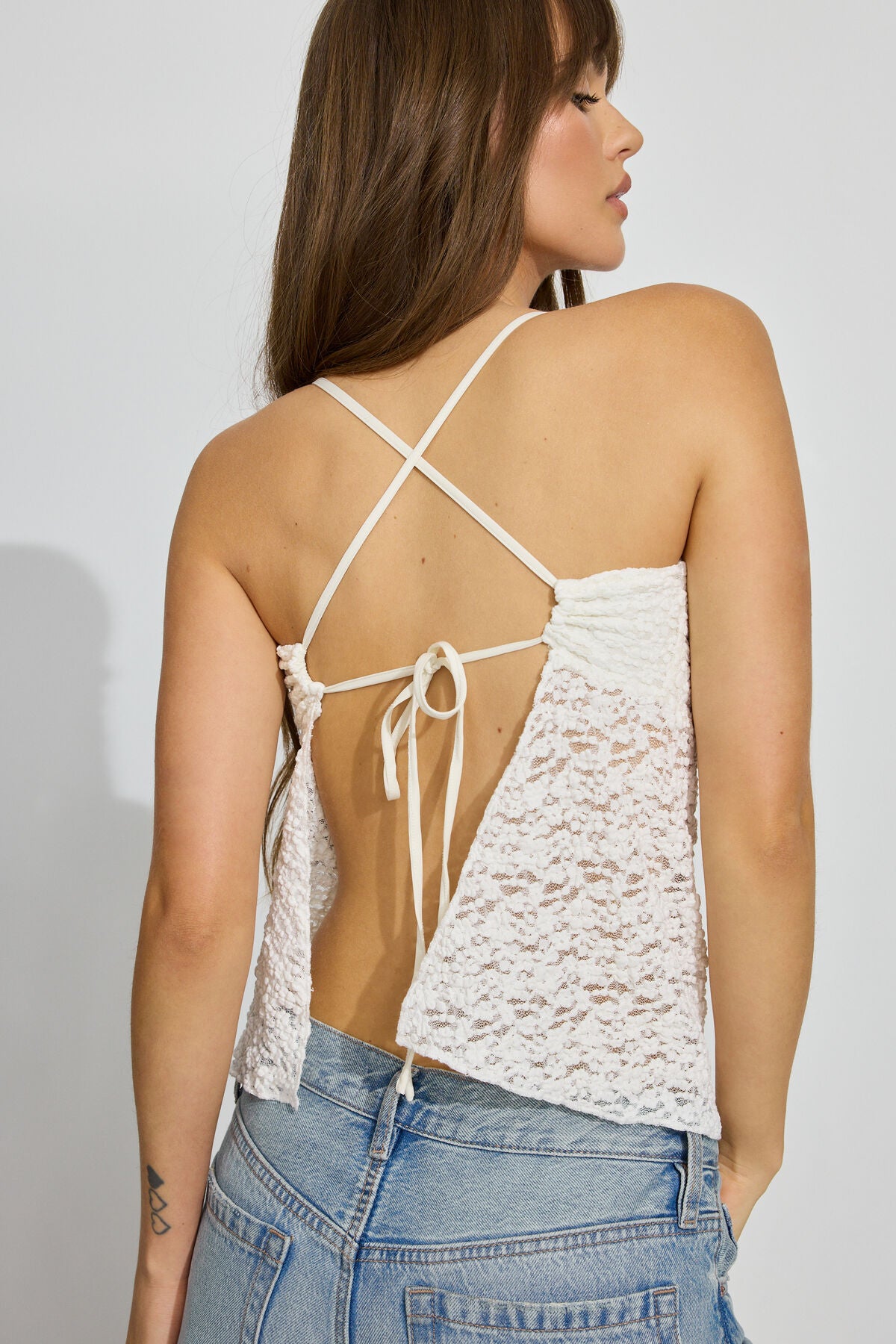Apron Back Lace Halter Top White Garage Clothing Women