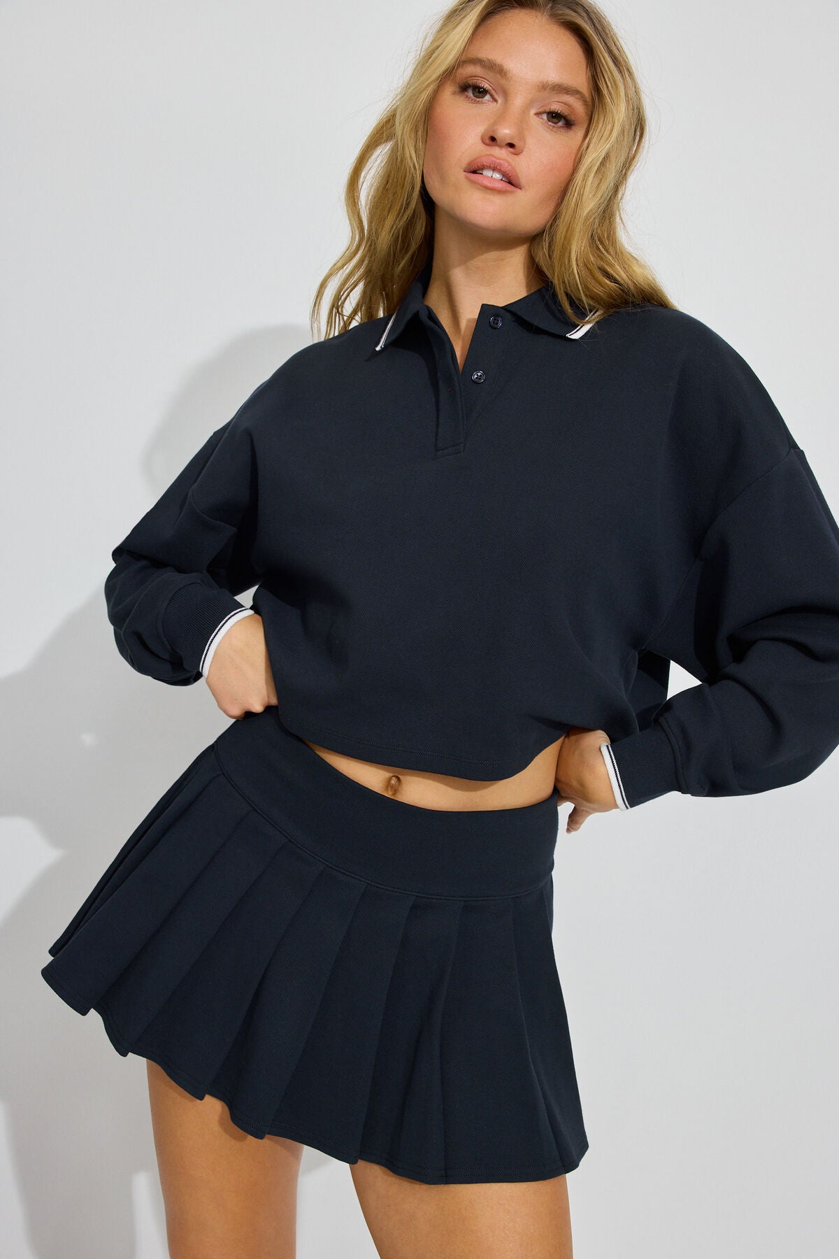 Pique Pleated Active Skort Navy Garage Clothing Women