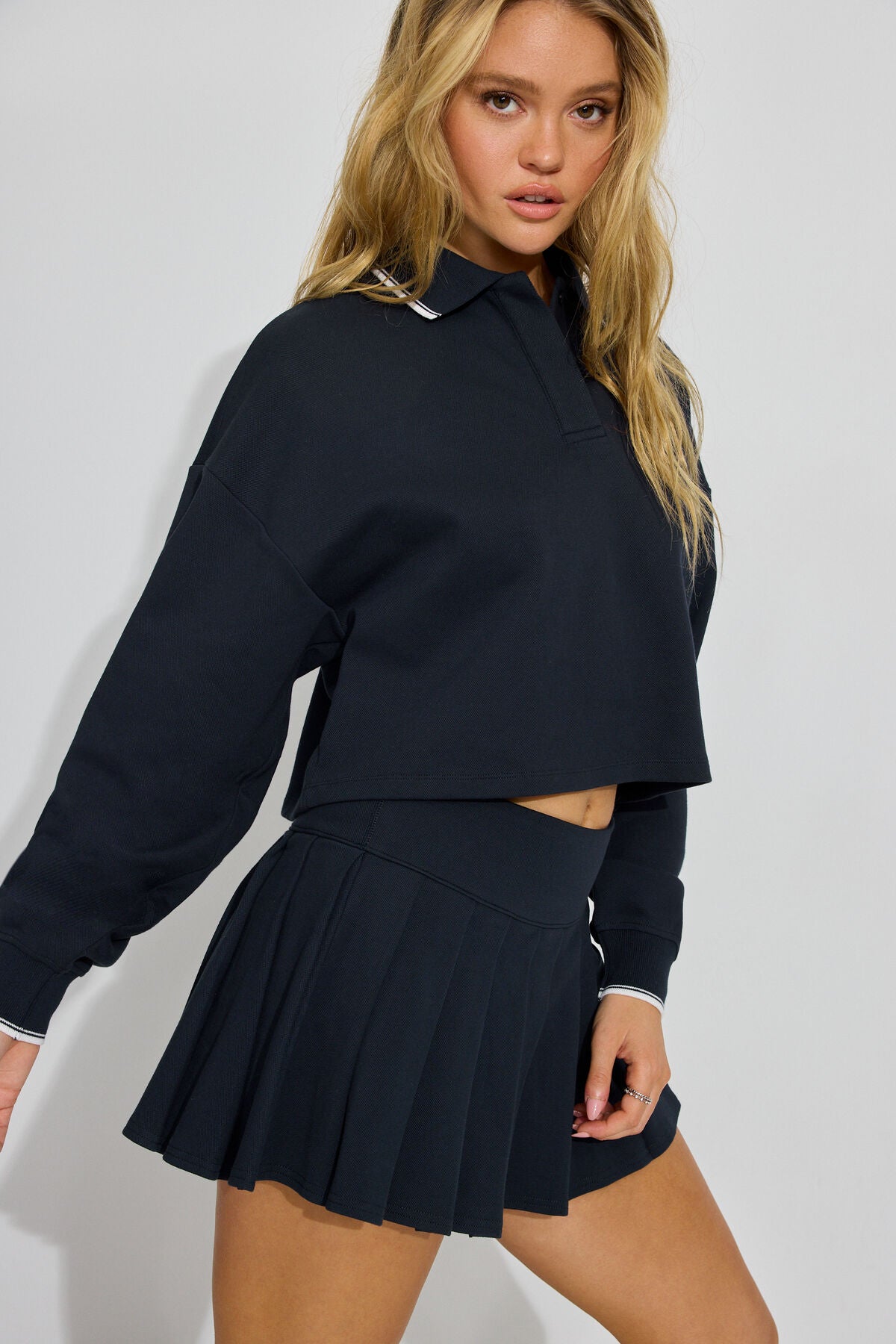 Pique Pleated Active Skort Navy Garage Clothing Women
