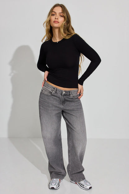 Estelle Ribbed Long Sleeve T Shirt Black Garage Clothing Women