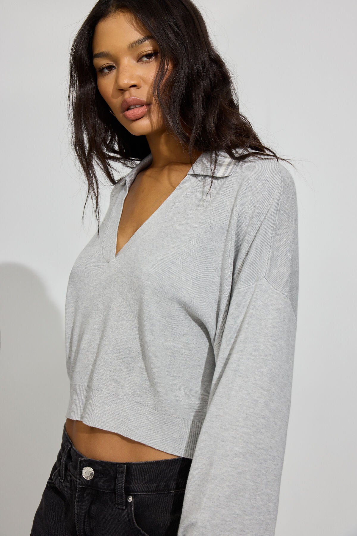 Cropped Boxy Polo Top Gray Garage Clothing Women