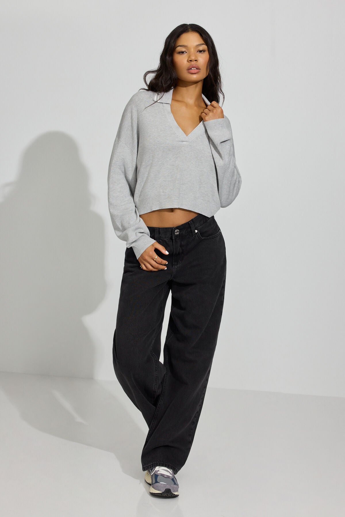 Cropped Boxy Polo Top Gray Garage Clothing Women
