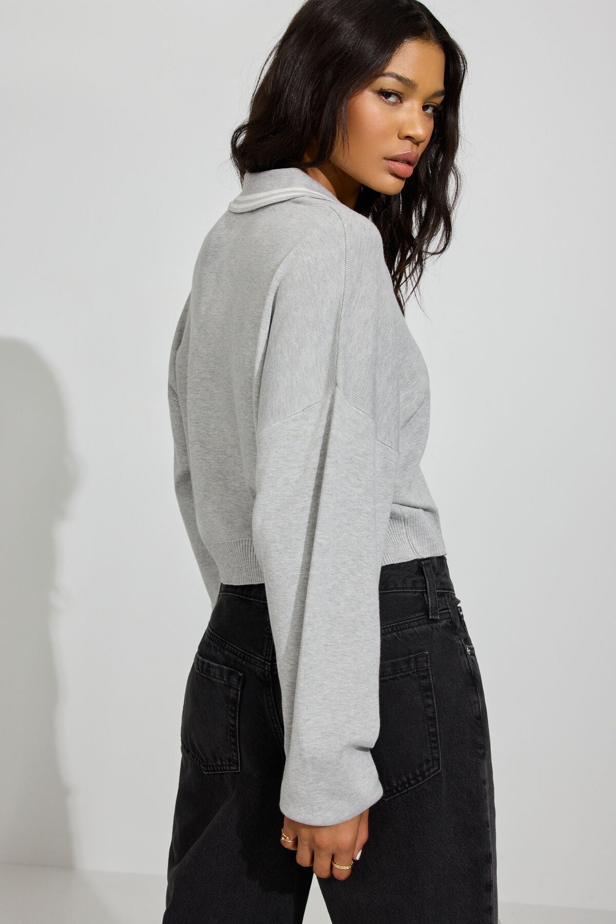 Cropped Boxy Polo Top Gray Garage Clothing Women