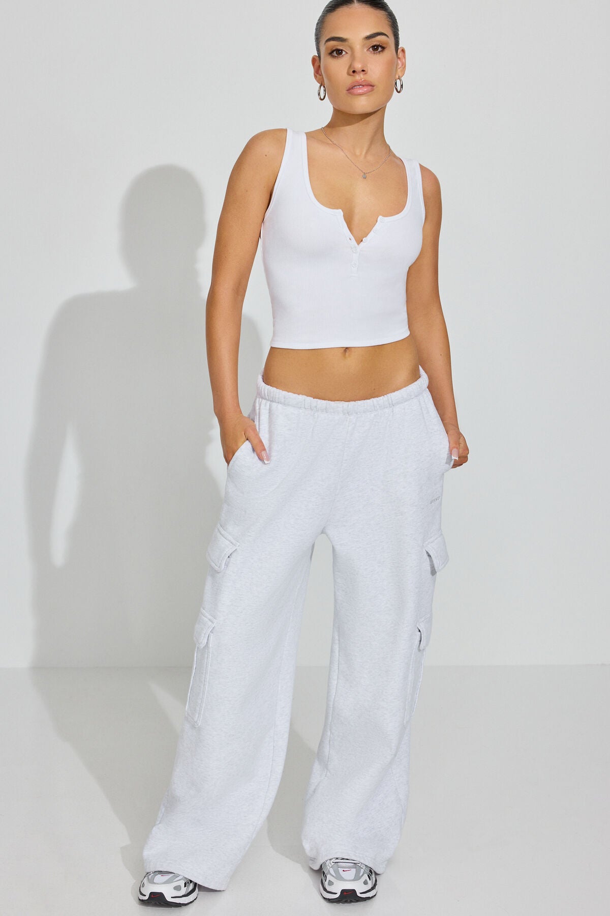 Scoop Neck Ribbed Henley Tank Top WHITE Garage Clothing Women