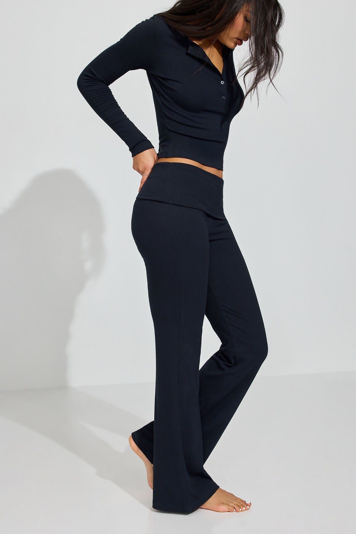 Rib Foldover Pants Navy Garage Clothing Women