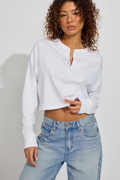 Oversized Henley Long Sleeve Top White Garage Clothing Women