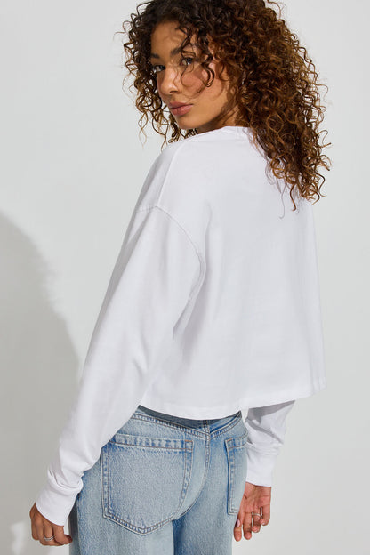 Oversized Henley Long Sleeve Top White Garage Clothing Women