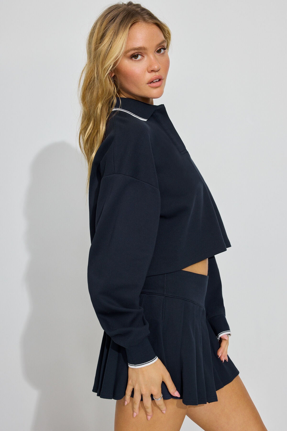 Oversized Cropped Polo Shirt Navy Garage Clothing Women