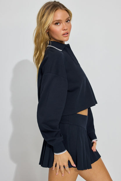 Oversized Cropped Polo Shirt Navy Garage Clothing Women