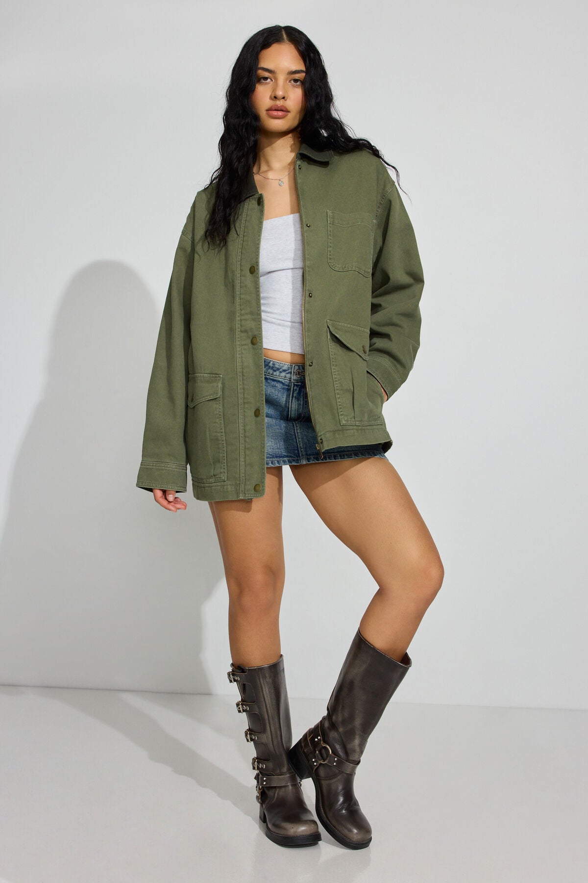 Long Twill Field Jacket Green Garage Clothing Women