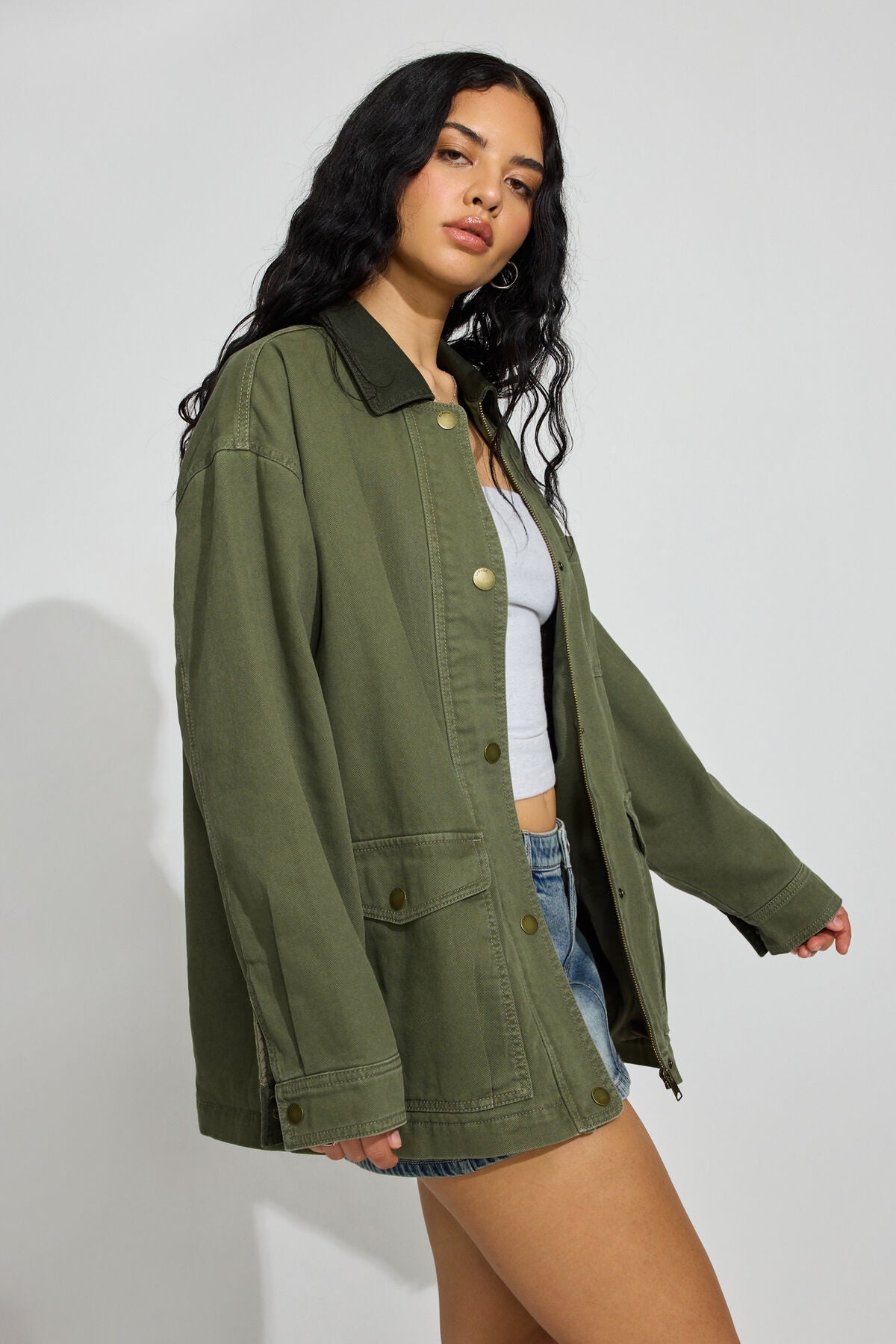 Long Twill Field Jacket Green Garage Clothing Women