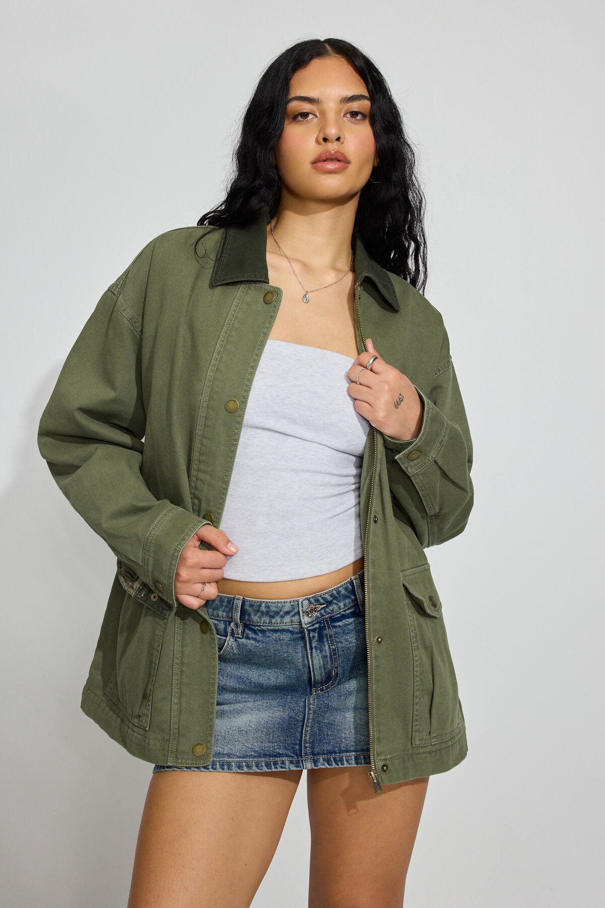 Long Twill Field Jacket Green Garage Clothing Women