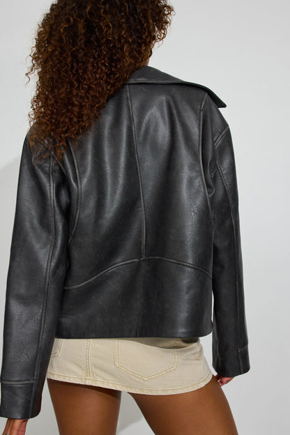 Oversized Faux Leather Worker Jacket Black Garage Clothing Women