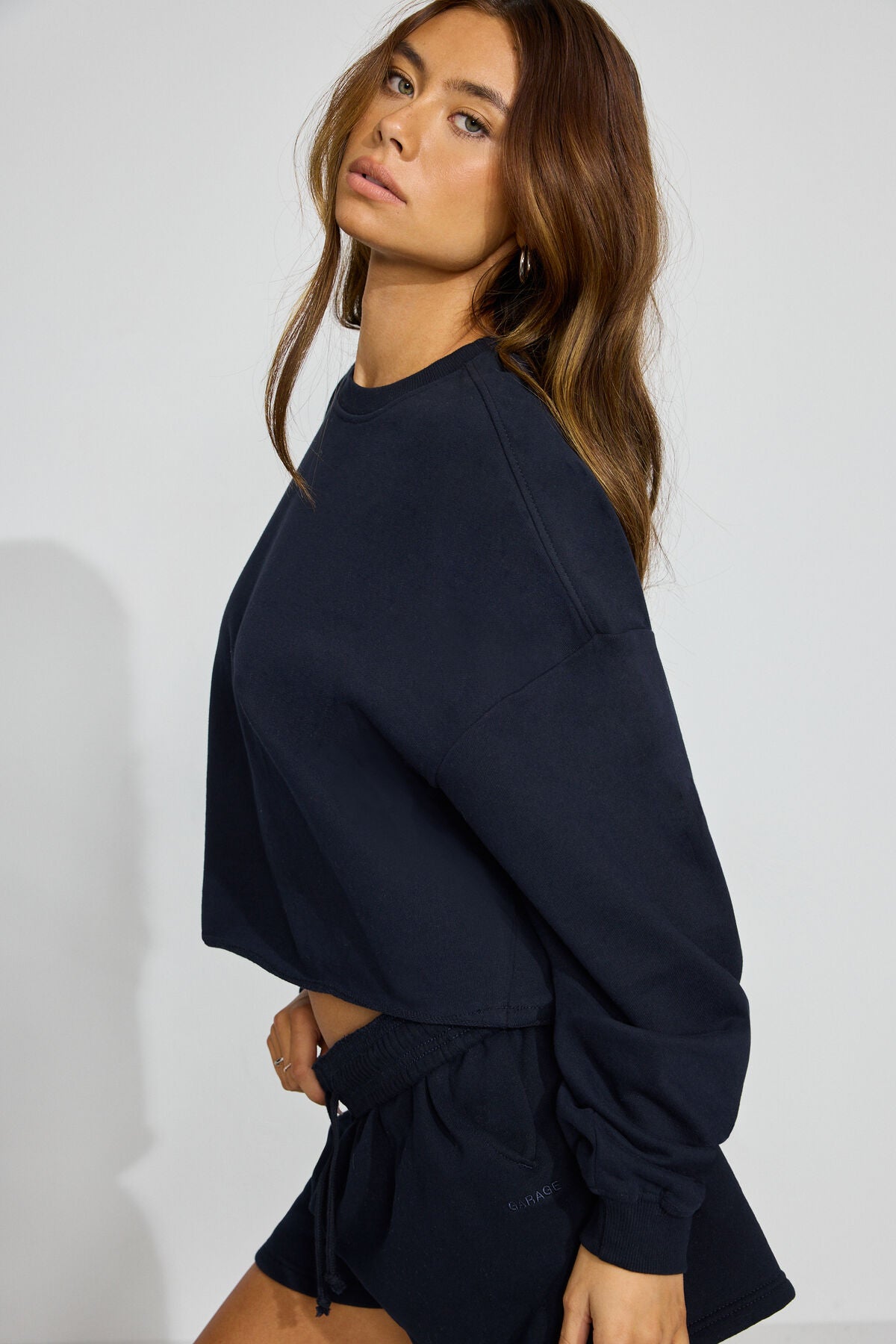 SoftTerry Chopped Crewneck Sweatshirt Navy Garage Clothing Women